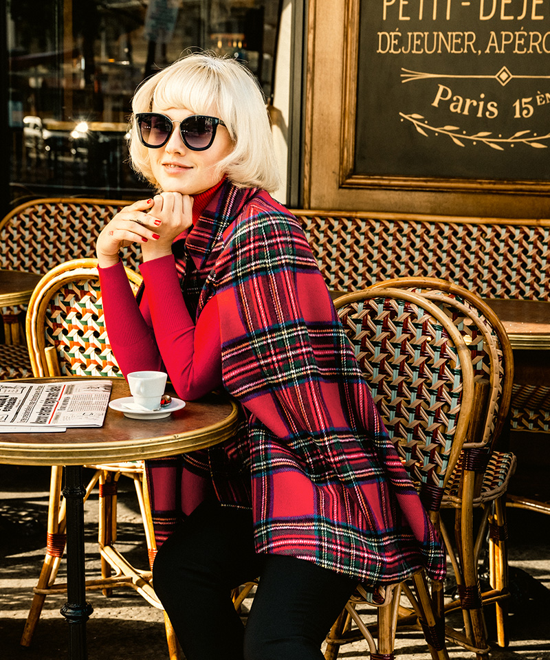 BB.チェック柄ケープコート_o22aw-co09b