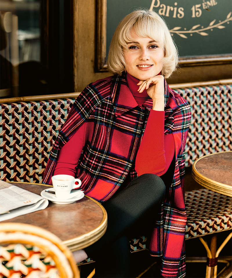 BB.チェック柄ケープコート_o22aw-co09b