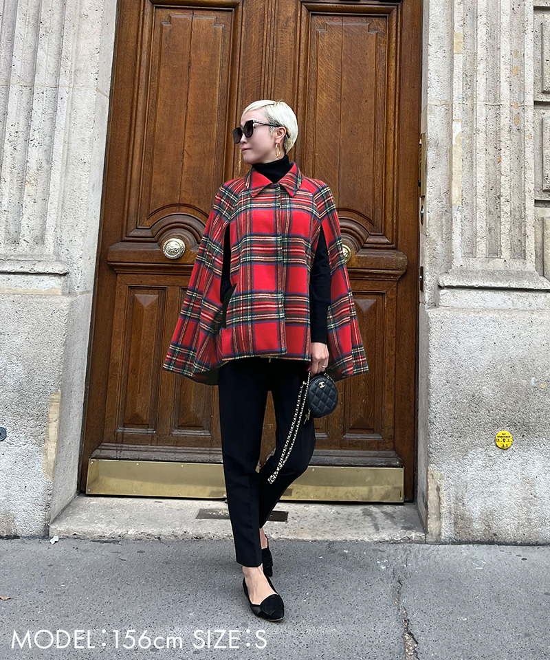 BB.チェック柄ケープコート_o22aw-co09b