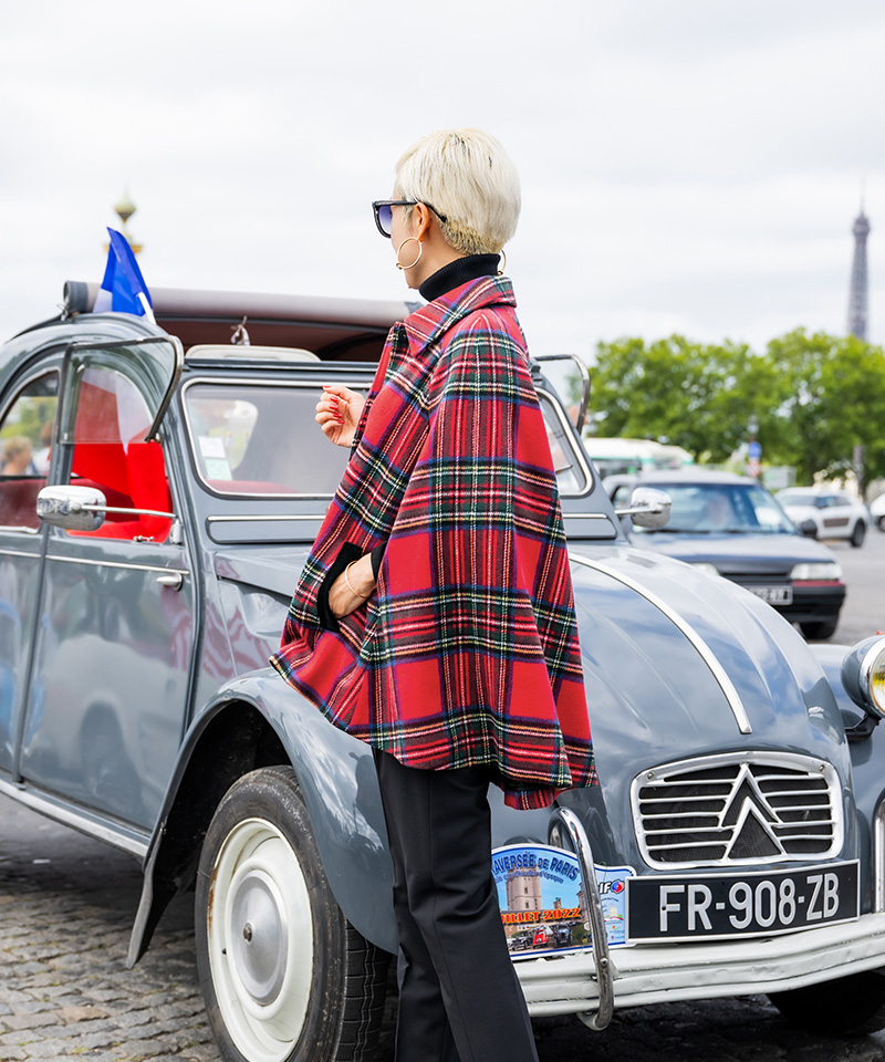 BB.チェック柄ケープコート_o22aw-co09b