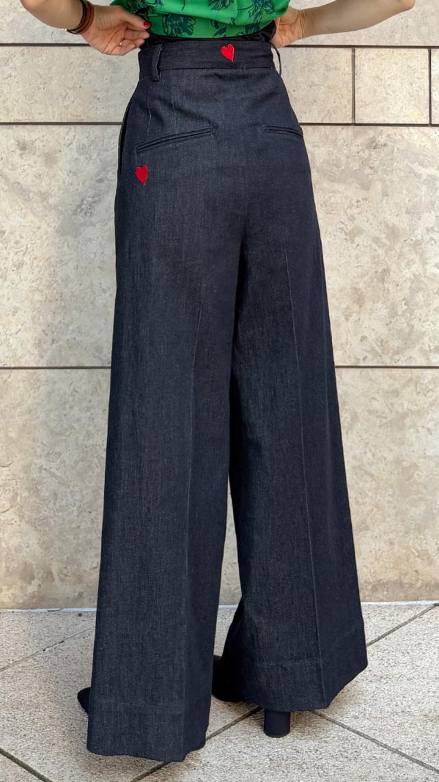 ハート刺繍美脚ワイドデニム