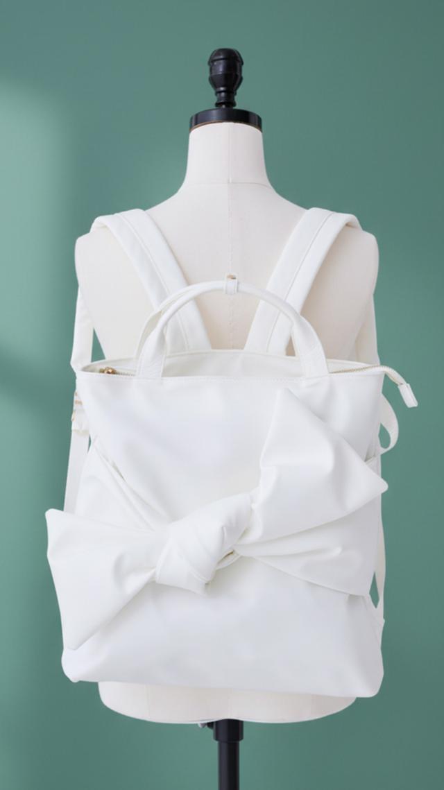 ２WAYリボンリュック・ホワイト（撥水生地）