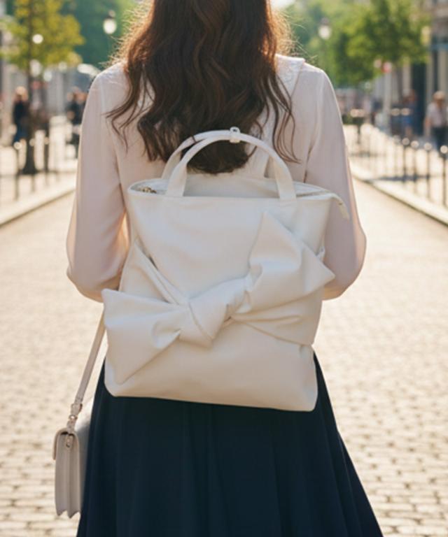 ２WAYリボンリュック・ホワイト（撥水生地）_smr26ss-bag18