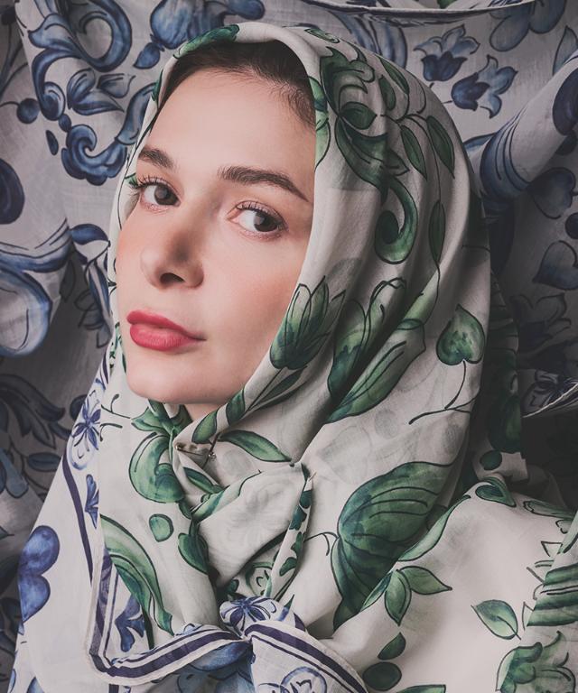 日本製ブルーアラベスクシルクコットンスカーフ_smr26ss-sf14