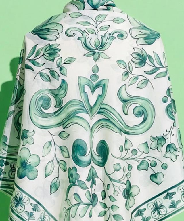 日本製ブルーアラベスクシルクコットンスカーフ｜JENNE(ジェンヌ)公式