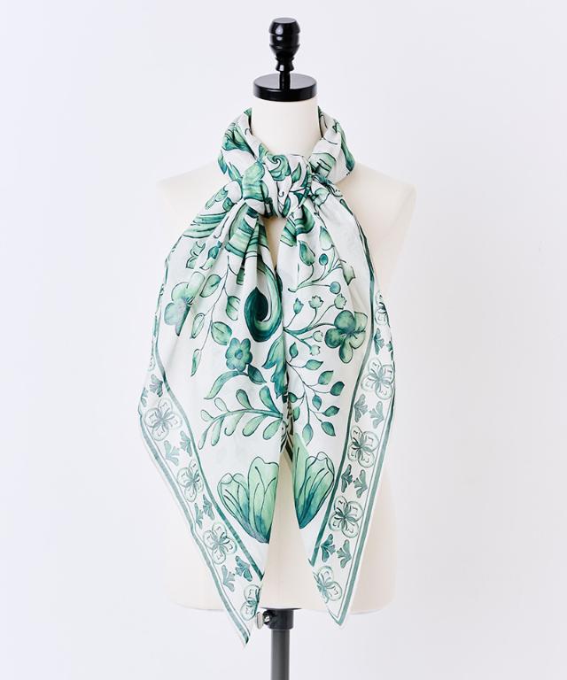 日本製ブルーアラベスクシルクコットンスカーフ_smr26ss-sf14