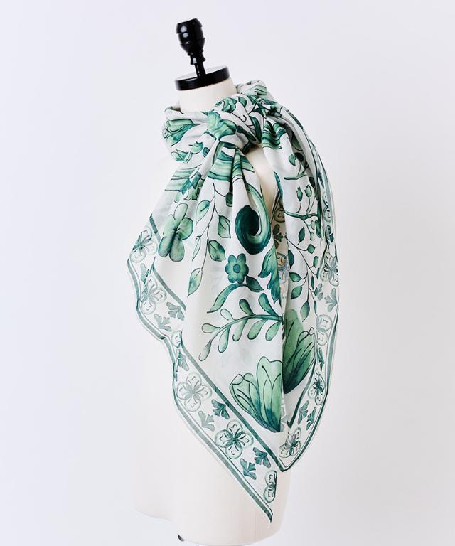 日本製ブルーアラベスクシルクコットンスカーフ_smr26ss-sf14