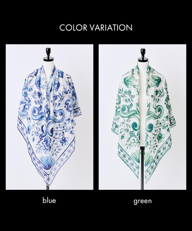日本製ブルーアラベスクシルクコットンスカーフ_smr26ss-sf14
