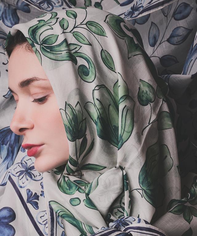 日本製ブルーアラベスクシルクコットンスカーフ_smr26ss-sf14