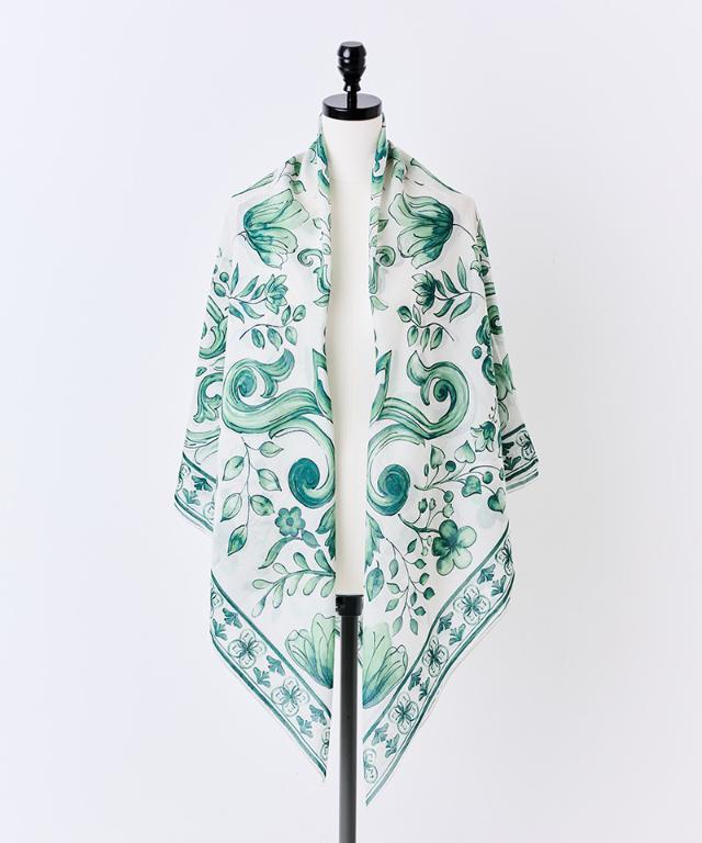 日本製ブルーアラベスクシルクコットンスカーフ_smr26ss-sf14