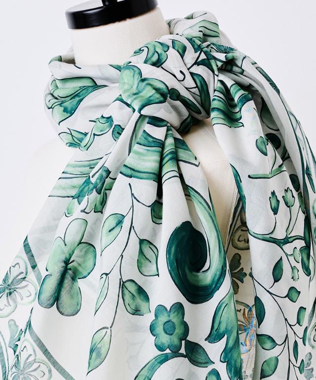 日本製ブルーアラベスクシルクコットンスカーフ_smr26ss-sf14