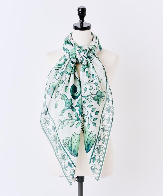 日本製ブルーアラベスクシルクコットンスカーフ_smr26ss-sf14