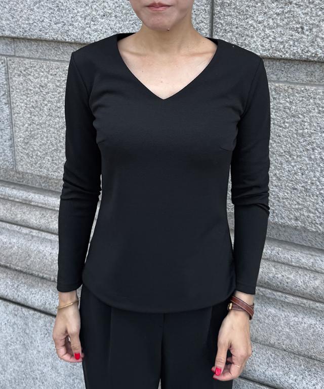 日本製美バストラインVネックカットソー_sty25aw-tp55