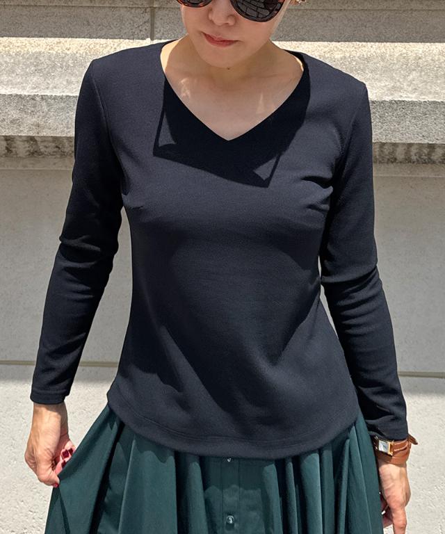 日本製美バストラインVネックカットソー_sty25aw-tp55