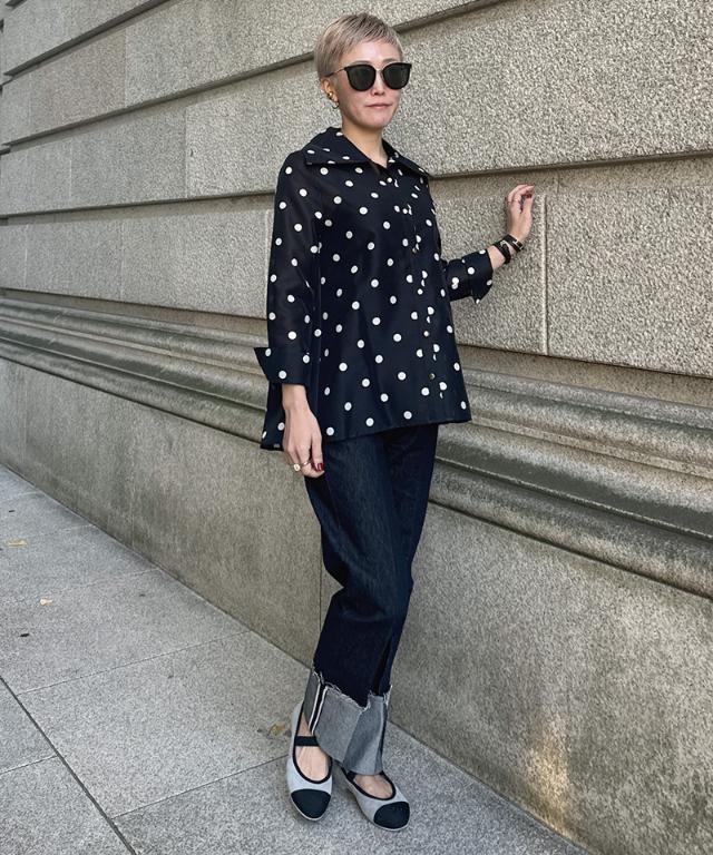 日本製ラグジュアリードットブラウス（北陸生産生地）_sty26ss-bl37