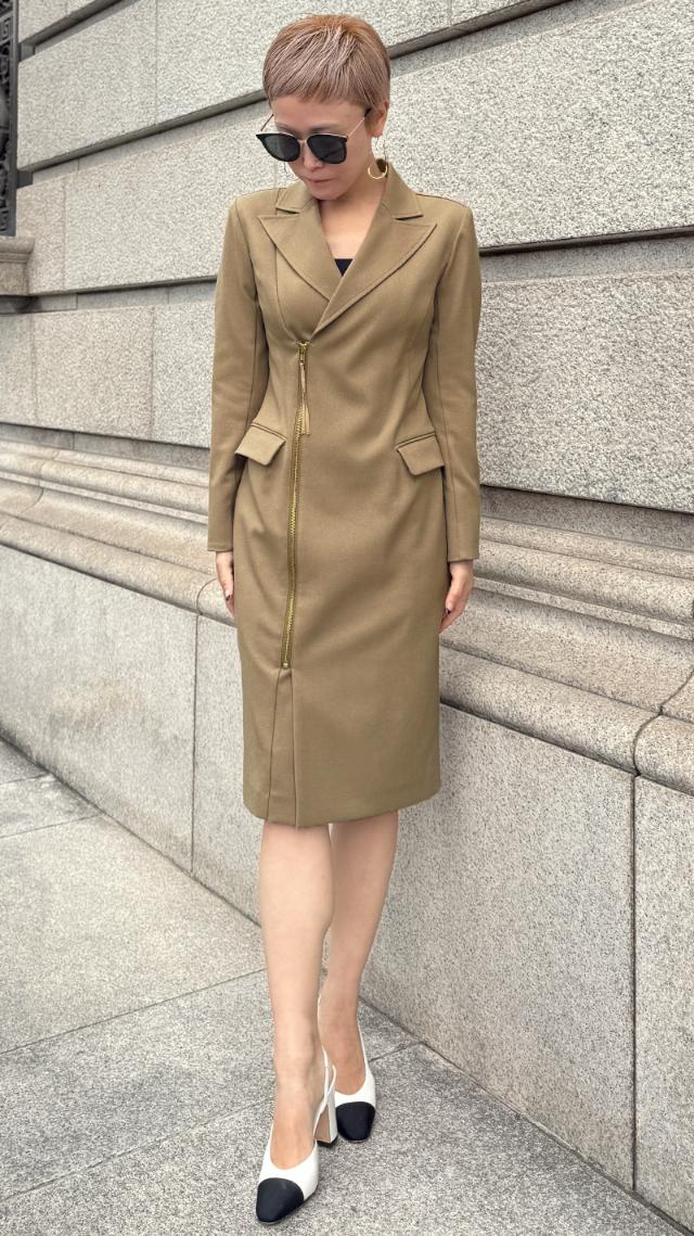 ZIPジャケット風ワンピース（防シワ生地）