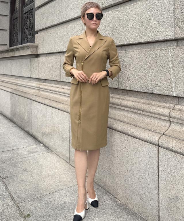 ZIPジャケット風ワンピース（防シワ生地）_sty26ss-op16