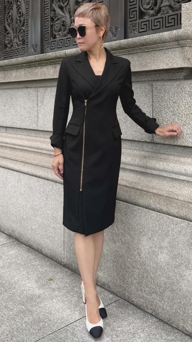 ZIPジャケット風ワンピース（防シワ生地）