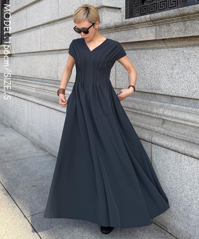 タック立体ドレスワンピ(防シワ・接触冷感・eco素材)_sty26ss-op19