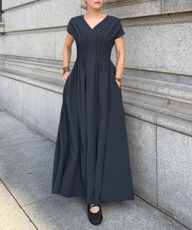 タック立体ドレスワンピ(防シワ・接触冷感・eco素材)_sty26ss-op19