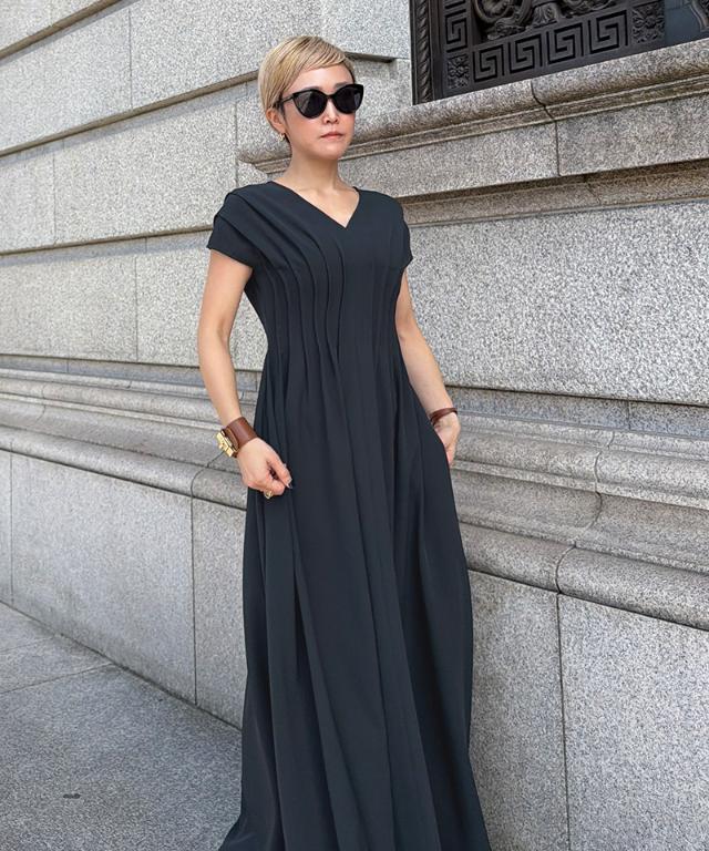 タック立体ドレスワンピ(防シワ・接触冷感・eco素材)_sty26ss-op19