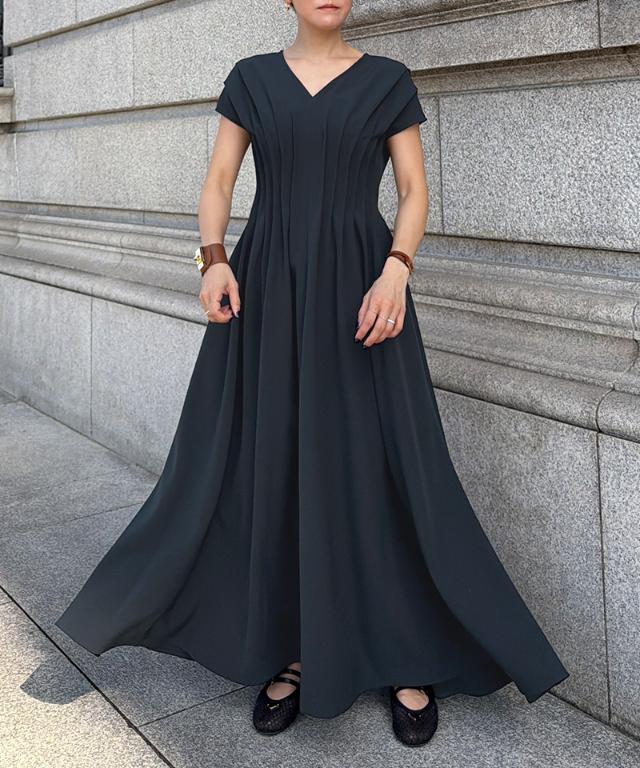 タック立体ドレスワンピ(防シワ・接触冷感・eco素材)_sty26ss-op19