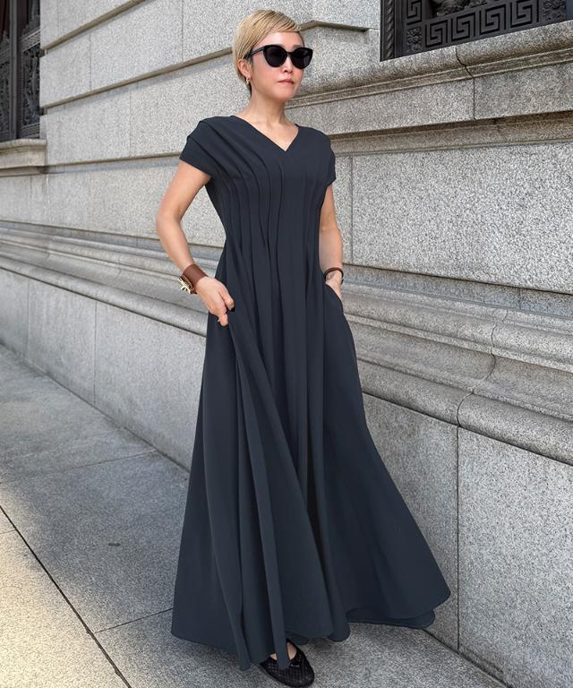 タック立体ドレスワンピ(防シワ・接触冷感・eco素材)_sty26ss-op19