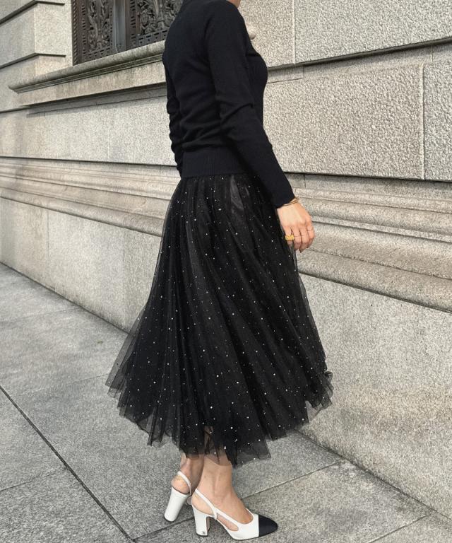 ジェンヌ jenne チュール フレアスカート ブラック 新品 クリスタルチュールスカート｜JENNE(ジェンヌ)公式通販：パリジェンヌ