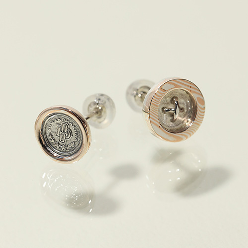 メンズアクセサリー ピアス ハンドメイド シルバー 木目金 