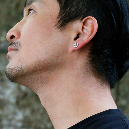 メンズアクセサリー ピアス ハンドメイド シルバー 木目金 