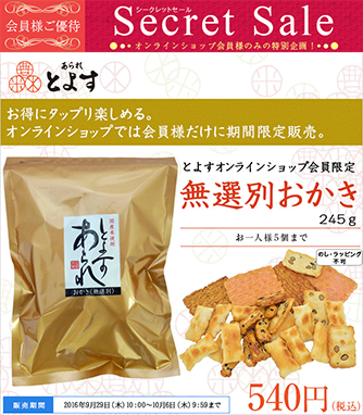 【会員様限定】【お一人様5個まで】の特別販売!無選別おかき245g