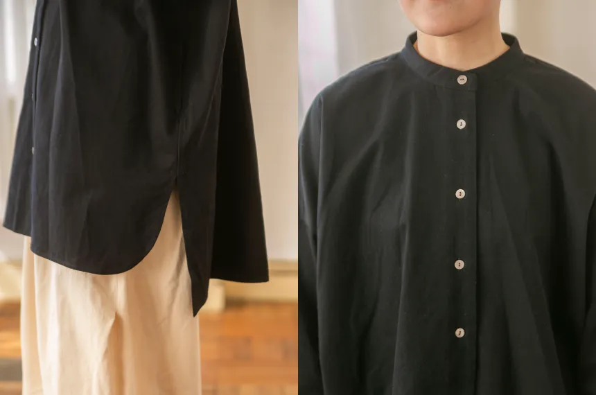 【aiさんmegさんコラボ】コットン起毛バンドカラーブラウス