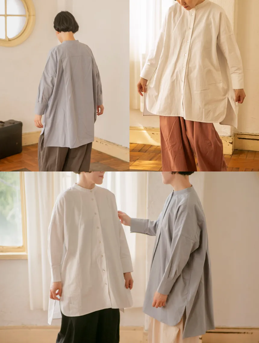 【aiさんmegさんコラボ】コットン起毛バンドカラーブラウス