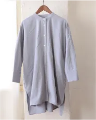 コットン起毛バンドカラーブラウス