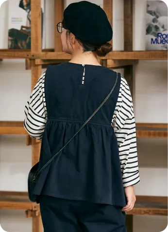 コットン起毛ピンタックギャザーブラウス