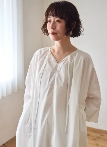 コットンスキッパーギャザーワンピース