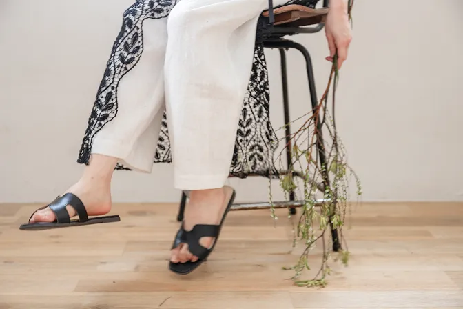 リネンギャザークロップドパンツ