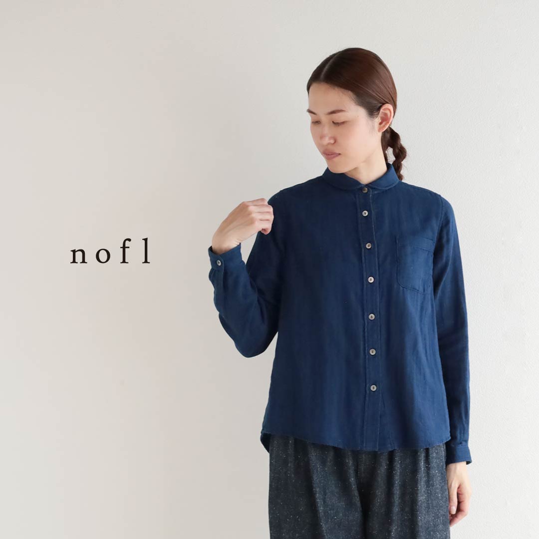 nofl 綿麻ダブルガーゼラウンドカラーシャツ　インディゴ染め
