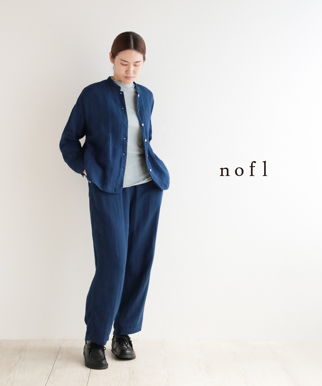 nofl 綿麻ダブルガーゼイージーパンツ　インディゴ染め