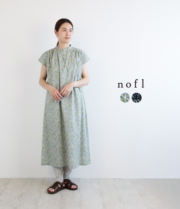 nofl コットン葉と実プリントワンピース
