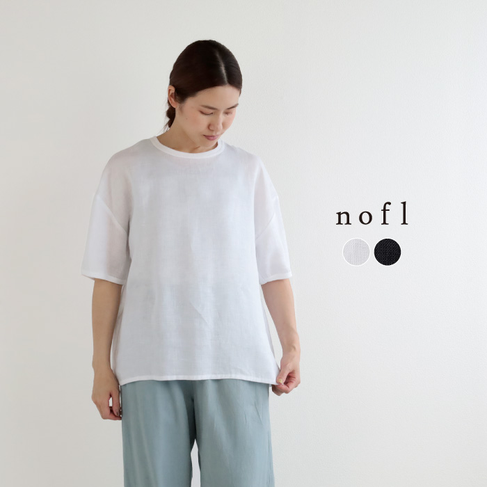 nofl ジャパンリネンクルーネックギャザーブラウス
