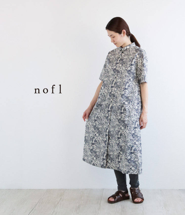 nofl リバティプリントちび襟前あきワンピース