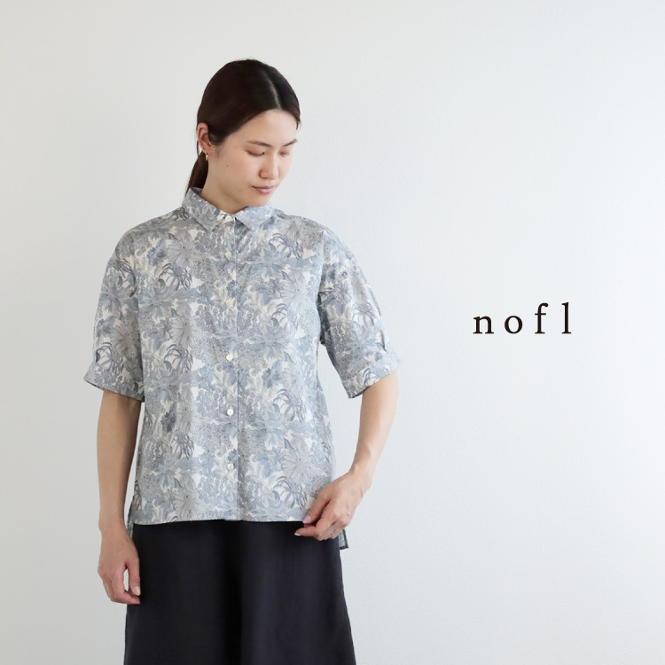nofl リバティプリント襟付き五分袖ブラウス