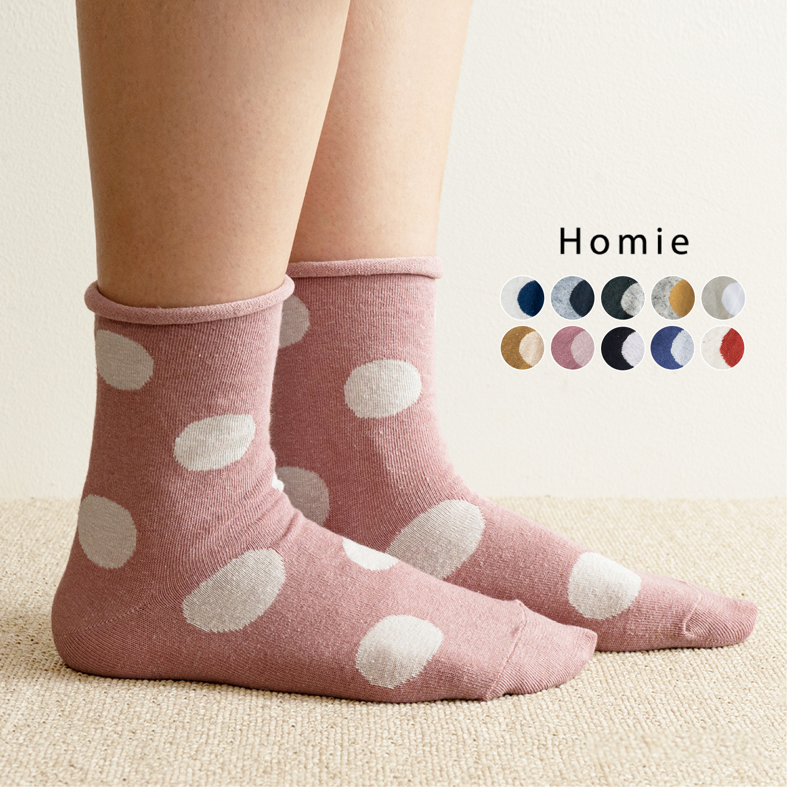 Homie コットンリネンドットソックス