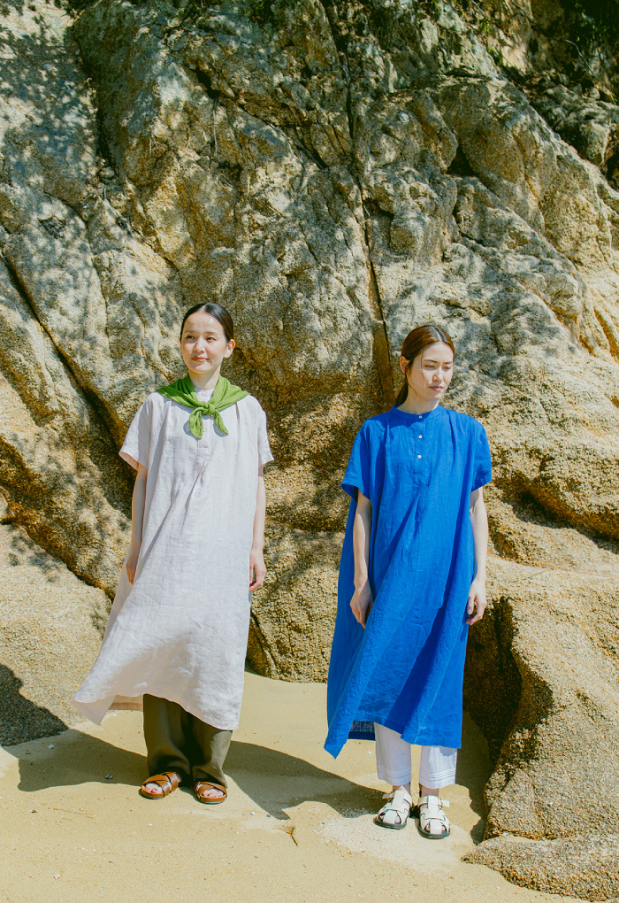 リトアニアリネンタック半袖ワンピース