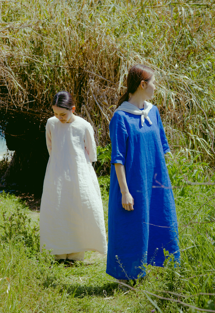 リトアニアリネンタック半袖ワンピース