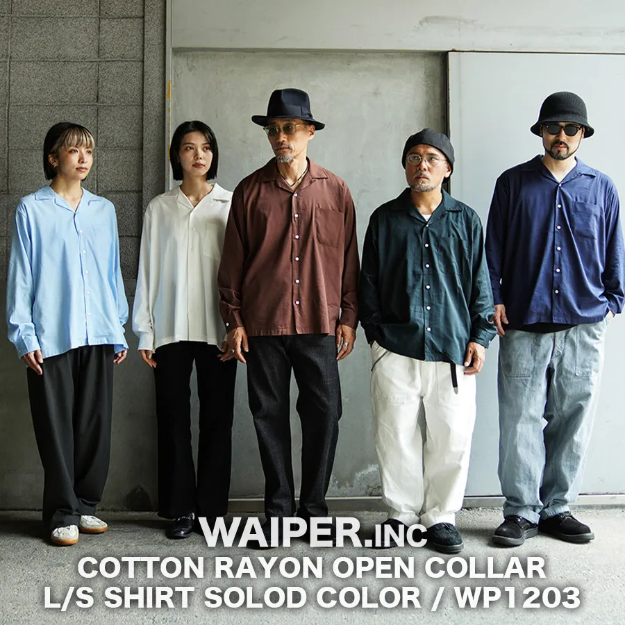 WAIPER.inc コットンレーヨン オープンカラー L/Sシャツ ソリッドカラー【WP1203】