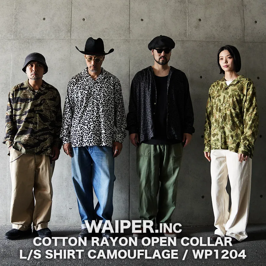 WAIPER.inc コットンレーヨン オープンカラー L/Sシャツ カモフラージュパターン【WP1204】